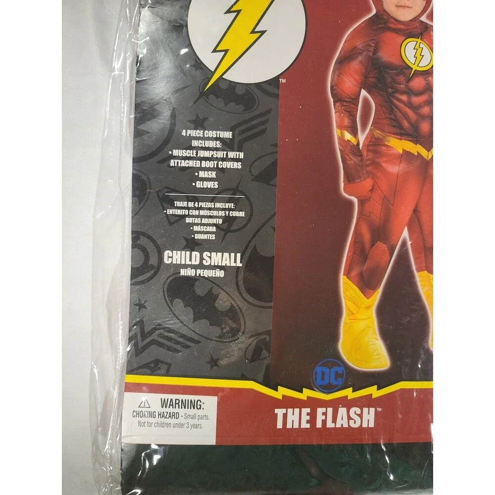 DC The Flash Costume Child Small 4 Piece Muscle Jumpsuit Mask Gloves